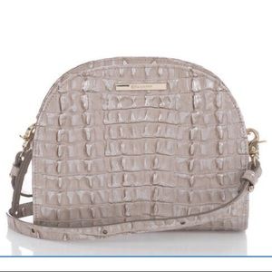 Brahmin “Leah” Warm Gray La Scala, a high-shine croc-embossed leather